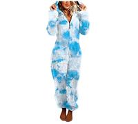 Tutina da donna con chiusura lampo, tuta intera Onesie morbida e morbida, in pile Teddy Jumpsuit coccolone invernale per la casa, Blu, m