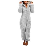 Tutina da donna elegante tutina invernale loungewear morbida tuta intera Onesie tuta morbida in pile Teddy Jumpsuit Pigiama morbido pagliaccetto con cerniera calda, argento, 3XL