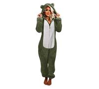 Tutina da donna per la casa, tutina invernale, tuta intera Onesie, soffice, pigiama con chiusura lampo, morbido e caldo, verde militare, s