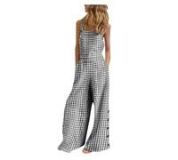 Tutina da donna senza maniche, con bottoni, casual, regolabile, taglie forti, collo quadrato, gamba larga, tuta con tasche, bianco, XXL
