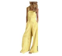 Tutina da donna senza maniche, con bottoni, casual, regolabile, taglie forti, collo quadrato, gamba larga, tuta con tasche, giallo chiaro, XXL
