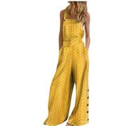 Tutina da donna senza maniche, con bottoni, casual, regolabile, taglie forti, collo quadrato, gamba larga, tuta con tasche, Giallo, M