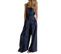 Tutina da donna senza maniche, con bottoni, casual, regolabile, taglie forti, collo quadrato, gamba larga, tuta con tasche, Blu, M