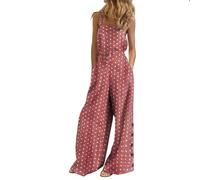 Tutina da donna senza maniche, con bottoni, casual, regolabile, taglie forti, collo quadrato, gamba larga, tuta con tasche, rosa, L