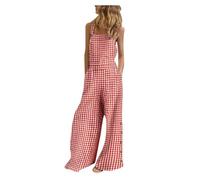 Tutina da donna senza maniche, con bottoni, casual, regolabile, taglie forti, collo quadrato, gamba larga, tuta con tasche, Rosso, XXL