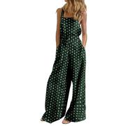 Tutina da donna senza maniche, con bottoni, casual, regolabile, taglie forti, collo quadrato, gamba larga, tuta con tasche, Verde, XL
