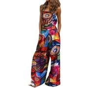 Tutina da donna senza maniche, con bottoni, casual, regolabile, taglie forti, collo quadrato, gamba larga, tuta con tasche, Graffiti rossi, S
