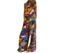 Tutina da donna senza maniche, con bottoni, casual, regolabile, taglie forti, collo quadrato, gamba larga, tuta con tasche, Graffiti gialli, S