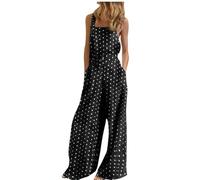 Tutina da donna senza maniche, con bottoni, casual, regolabile, taglie forti, collo quadrato, gamba larga, tuta con tasche, Nero , M