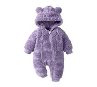 Tutina da notte in caldo pile per neonati con cuore carino con cappuccio tuta a maniche lunghe con cerniera per il primo compleanno vestito tinta unita senza piedi pagliaccetto termico, Viola, 3-6