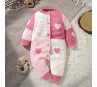 Tutina elegante da neonata in rosa sognante, adornata con dolci accenti a forma di cuore, dal design con collo a equipaggio e maniche lunghe, crea uno stile casual per il bebè, morbida e calda, che mo