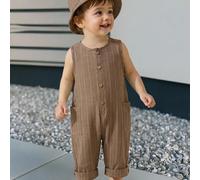 Tutina estiva casual e versatile in garza marrone per neonato maschio, adatta per la spiaggia e l'attività all'aperto 6-9M,9-12M,12-18M,18-24M,2-3Y,0-1M,1-3M,3-6MColore unicoTessuto