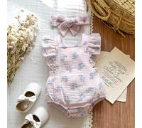 Tutina estiva senza maniche per neonati, con stampa floreale casual e semplice, adatta per il tempo libero a casa o per lo shopping all'aperto 6-9M,0-1M,1-3M,3-6MPianteTessuto