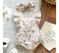 Tutina estiva senza maniche per neonati, con stampa floreale semplice e casual, adatta per il tempo libero a casa o per lo shopping all'aperto 6-9M,0-1M,1-3M,3-6MPianteTessuto