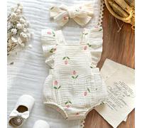 Tutina estiva senza maniche per neonati, con stampa floreale semplice e casual, adatta per il tempo libero a casa o per lo shopping all'aperto 6-9M,9-12M,0-1M,1-3M,3-6MFrutta & verduraTessuto