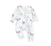 Tutina floreale per neonate a maniche lunghe con cerniera pigiama neonato primo compleanno vestito autunno inverno tuta in cotone carino caldo body girocollo pagliaccetto senza piedi, Viola, 3-6