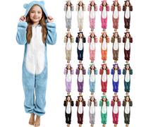 Tutina in pile per bambini e bambine, con cappuccio, orsetto carino, morbida e soffice, con zip, per l'autunno e l'inverno, a maniche lunghe, termica, in peluche, pigiama, rosa chiaro, 12-13 Years