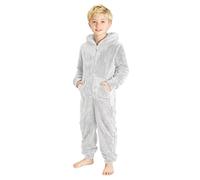 Tutina in pile per bambini e ragazzi, morbida e calda, morbida e calda, con cappuccio, con cerniera, tutina in flanella, abbigliamento da notte, tuta intera, con tasche, abbigliamento per la casa per