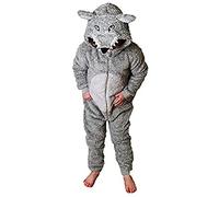 Tutina intera per ragazzi o ragazze, soffice e morbida Mr Wolf con coda, costume da animale, pigiama per bambini dai 2 ai 13 anni, Lupo grigio con coda, 2-3 Years