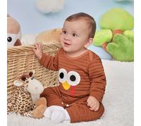 Tutina invernale casual e adorabile per neonato maschio, con ricamo colorato a coda di tacchino, in tessuto morbido e caldo, adatta per l'autunno/inverno e il Ringraziamento 6-9M,9-12M,12-18M,0-1M,1-3