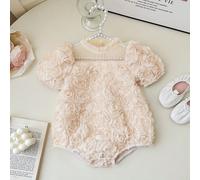 Tutina neonata con fiori 3D in rete, a maniche corte, con bottoni a pressione, colore beige, adatta per autunno/inverno 6-9M,9-12M,12-18M,18-24M,2-3Y,0-1M,1-3M,3-6MColore unico,PianteTessuto intreccia