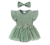Tutina neonata con Maniche a Palloncino e Gonna in Rete Ricamata a Fiori per Occasioni Speciali (a-Green, 3-6 Months)