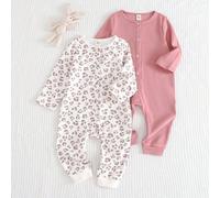 Tutina neonata in maglia morbida con stampa leopardata e tinta unita, tutina versatile con collo a giro e maniche lunghe, adatta per interno, esterno e sport, tutina per neonata, pigiama neonata, abbi