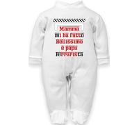 Tutina neonato bianco frase mamma mi ha fatto bellissimo e papà ferrarista (tutina ferrarista in caldo cotone, 0-3 mesi)