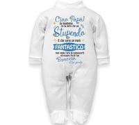 Tutina Neonato “Ciao Papà Sei Stupendo” - Idea Regalo Nascita o Annuncio Gravidanza - Regalo Originale per Futuri Papà - Pagliaccetto Morbido in Cotone con Frase Divertente - Taglia 3 Mesi