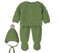 Tutina Neonato In Misto Lana a Maglia - Completo Nascita Ospedale 3 Pezzi - Verde - Tocco (0 Mesi (50 cm))