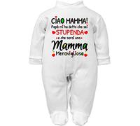 Tutina neonato manica lunga in caldo cotone con frase ciao mamma papà mi ha detto che sei stupenda e che sarai una mamma meravigliosa 01cc 6-9 mesi