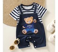 Tutina neonato maschio con stampa orsetto, morbida e confortevole, adatta per uso quotidiano e come regalo per le vacanze 6-9M,9-12M,12-18M,18-24M,1-3M,3-6MA strisceTessuto