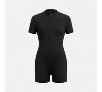 Tutina nera con chiusura lampo a metà per ragazze pre-adolescenti, adatta per il ritorno a scuola e per l'tempo libero 8Y,9Y,10Y,11Y,12YColore unicoPoliestere