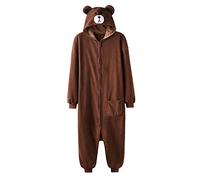 Tutina Orso Kigurumis Adulto Donna Uomo Pigiama Sonno Tuta Intera in Pile Polare con Cerniera L Orso