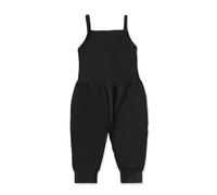 Tutina per bambine, tinta unita, senza maniche, con spalline sottili, tuta estiva morbida, pantaloni lunghi (nero, 5-6 anni)