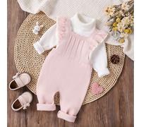 Tutina per neonata in pantaloni bavaglino blu, calda e comoda, di stile casual e alla moda per l'autunno/inverno, adatta per la vita quotidiana, uscite e viaggi 6-9M,9-12M,12-18M,1-3M,3-6MMaglieria
