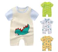 Tutina per Neonati con Dinosauri, a Maniche Corte, in Cotone, per Bambini e Bambine, Graziosa, con Collo a Giro, Bottoni, per il Primo Compleanno, Morbida e Confortevole (Bianco, 6-9 Mesi)
