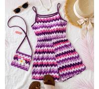 Tutina per ragazze pre-adolescenti, elegante e multicolore, con borsa inclusa, pantaloncini a righe arcobaleno con spalline arricciate e fiocco, adatta per vacanze, scuola, uscite, primavera/estate 8Y