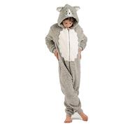 Tutina per ragazzi o ragazze in pile super morbido soffice nero bianco gatto gattino con coda, costumi animali AllinOnes nei bambini dai 2 ai 13 anni, Grey Wht Cat, 12-13 Anni