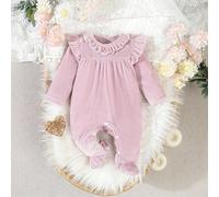 Tutina pigiama a maniche lunghe in velluto viola carina per bimbe 6-9M,0-1M,1-3M,3-6MFlanella
