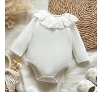 Tutina semplice e casual con colletto in pizzo e maniche lunghe per neonati, adatta per la primavera/autunno, per il tempo fresco, il tempo libero all'aperto, le passeggiate al parco, il campeggio, il