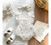Tutina senza maniche per neonati e bambini piccoli, con stampa floreale casual, adatta per il tempo libero a casa o per lo shopping all'aperto 6-9M,9-12M,0-1M,1-3M,3-6MPianteTessuto