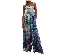 Tutine Etnico Donna Estive Tuta Donna Estiva Salopette Donna Elegante Tuta Intera Jumpsuit Casual Senza Maniche Cotone e Lino Overall Pantaloni Larghi con Tasche per Spiaggia Vacanza