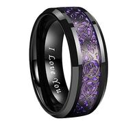 TUTISS Anelli da 8 mm in tungsteno nero con intarsio in fibra di carbonio con drago celtico, per uomini e donne, fedi nuziali con incisione "I Love You", vestibilità comoda, Metallo, Nessuna pietra