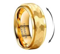 TUTISS Anelli Fidget da 8 mm argento/nero/oro in titanio tungsteno per uomini donne ansia rilasciato design martellato fidanzamento matrimonio bordi gradini vestibilità comoda, Metallo, Nessuna pietra