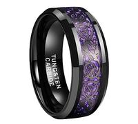 TUTISS Anelli in tungsteno argento/nero, 6 mm, 8 mm, per uomo e donna, in fibra di carbonio, con intarsio di drago celtico, gioielli alla moda, anelli di fidanzamento, fedi nuziali, bordi smussati