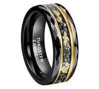 TUTISS Anelli in tungsteno argento/nero/oro da 8 mm per uomo donna chip meteorite lamina d'oro Galaxy opale intarsio promessa di fidanzamento fede nuziale lucido lucido comfort fit, 8mm / Size 12