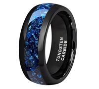 TUTISS Anello in tungsteno nero da 8 mm per uomo e donna, nebulosa spaziale esterno, galassia, gemma blu, ametista viola, intarsio, fede nuziale lucida, comoda vestibilità, Metallo, Nessuna pietra