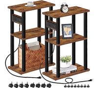TUTOTAK Tavolino stretto con stazione di ricarica, set di 2 tavolini sottili per piccoli spazi, comodino sottile con porte USB e presa di corrente, divano tavolino