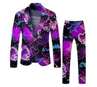 Tutte da Uomo per San in Due Pezzi Rose Love all Print Completo Giacca Stampata, Completo di Pantaloni, Completo di Due Pezzi Superiore e Inferiore Vestiti da Eleganti Giubbotto Vestiti (Purple, XL)